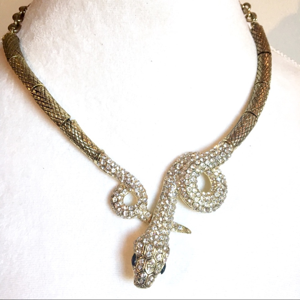 Crystal rhinestone gold snake necklace